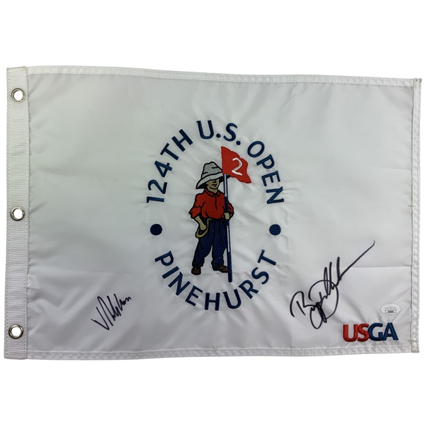 Hovland & Dechambeau Signed 2024 US Open at Pinehurst Embroidered Flag JSA#CE90691