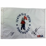 Hovland & Dechambeau Signed 2024 US Open at Pinehurst Embroidered Flag JSA#CE90691