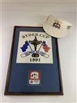 Two Pieces of 1991 Ryder Cup Kiawah Island Memorabilia Including Framed Ticket and Visor