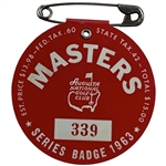 1963 Masters Tournament SERIES Badge #339 - Jack Nicklaus First Masters Victory