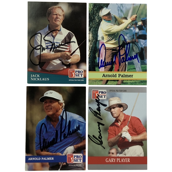 A Group of Signed Professional Golf Trading Cards Featuring Jack Nicklaus Arnold Palmer and Gary Player JSA ALOA