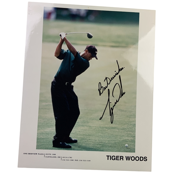 Tiger Woods Signed Mid-Swing IMG Promotional Photo JSA ALOA