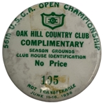 1956 U.S. Open Championship Oak Hill Country Club Complimentary Season Grounds Badge