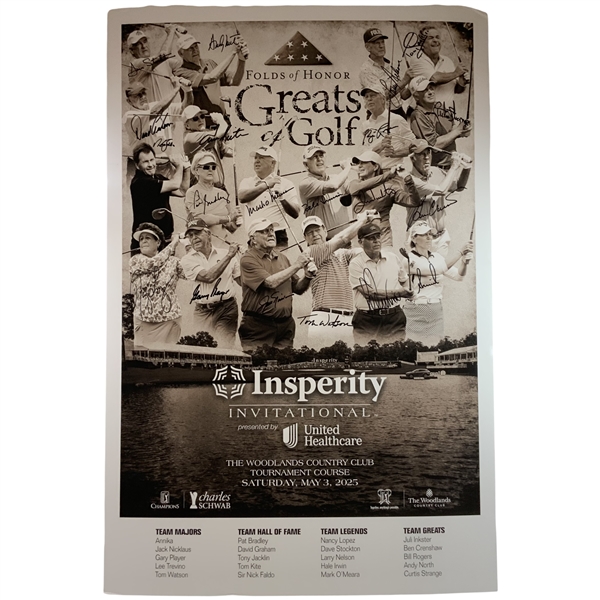 Jack Nicklaus & 19 Legends Signed 2025 Greats of Golf Insperity Invitational Promotional Poster on Board JSA ALOA