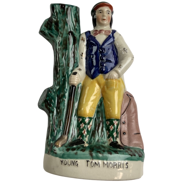 Staffordshire-Style Hand-Painted Ceramic Young Tom Morris Golfing Spill Vase
