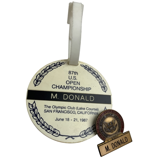 Mike Donalds 1987 US Open at Olympic CC Contestant Badge & Bag Tag