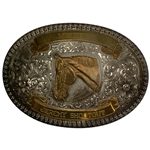 Mike Donalds Jeremy Shootout Nickel Silver Plated Horse Winners Trophy Belt Buckle