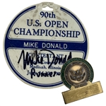 Runner-Up Mike Donalds 1990 U.S. Open at Medinah Signed Used Bag Tag & Contestant Badge JSA ALOA