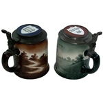 A Pair of Early 1900s OHara Dial Co. Collegiate Golf Theme Lidded Steins