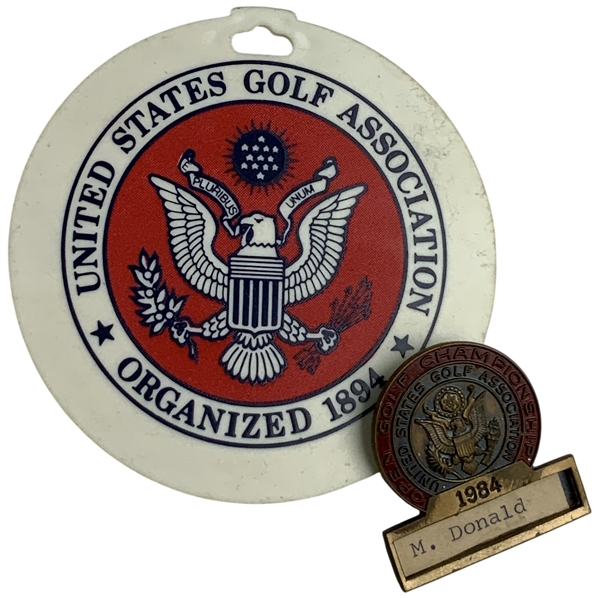 Mike Donalds 1984 US Open at Winged Foot Contestant Badge & Bag Tag