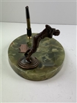 1930 Sheaffer Fountain Pen Art Deco Executive Desk Set with Bronze Golfer Figure on  Green Onyx Base
