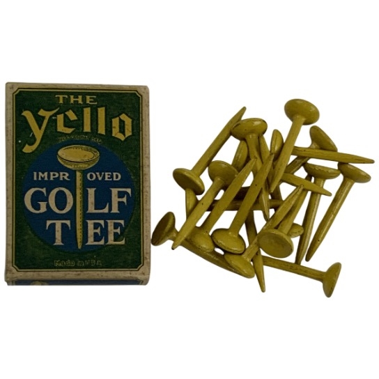 c.1925 Morley Yello Wooden Golf Tees in Original Box