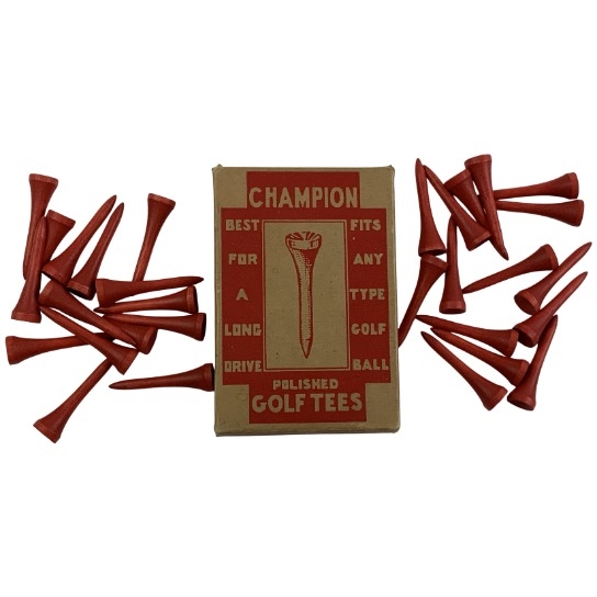 Vtg. Champion Polished Wood Golf Tees by Jaymar Specialty Co in Large Original Box 
