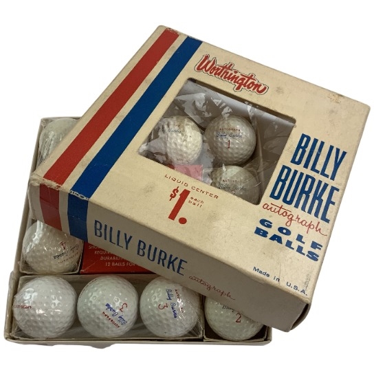 Vintage Box of 12 Worthington Billy Burke Autograph Golf Balls