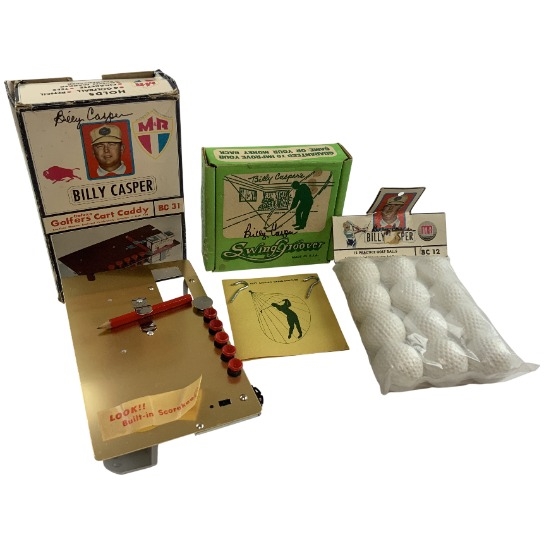 (3) Billy Casper Signed Golf Goods & Training Aids w/ SwingGroover and Cart Caddy in Advertising Boxes - Rare JSA ALOA