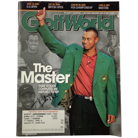 Kultida (Mother) Woods Signed April 2001 GolfWorld Magazine w/ Tiger Cover - Rare! JSA ALOA