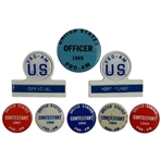A Collection of Eight Vintage United States ProAm Golf Tournament Pins and Badges Including Mort Olman Personal Badge