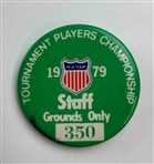 Pete Dye Signed TPC Sawgrass Golf Ball W An Assortment of Vintage PGA Tournament Players Championship Pinback Badges JSA ALOA