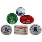 Pete Dye Signed TPC Sawgrass Golf Ball W An Assortment of Vintage PGA Tournament Players Championship Pinback Badges JSA ALOA