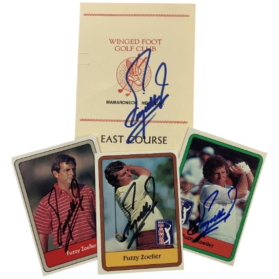 A Collection of Fuzzy Zoeller Signed Golf Memorabilia Including Trading Cards and Scorecard JSA ALOA
