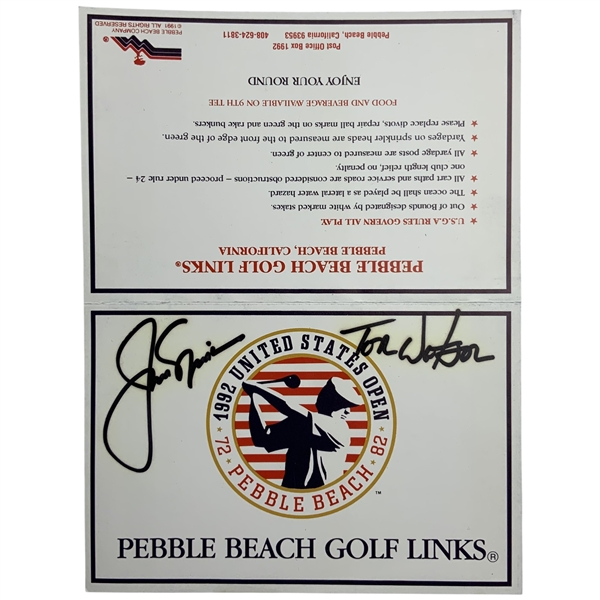 Jack Nicklaus and Tom Watson Signed 1992 US Open Pebble Beach Scorecard - Mazzeo Collection JSA ALOA
