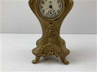 Jennings Brothers Art Nouveau Cast Metal Golfer Mantel Clock with Waterbury Movement