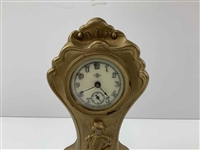 Jennings Brothers Art Nouveau Cast Metal Golfer Mantel Clock with Waterbury Movement