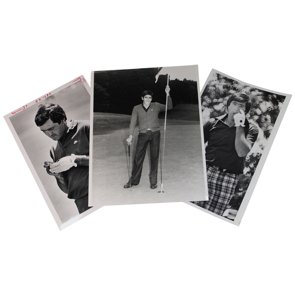 Three (3) Seve Ballesteros Wire Photos - 13yr Old Caddie, Green Notepad & Missed Putt