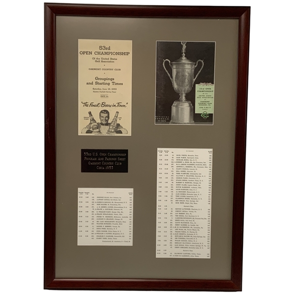 1953 US Open at Oakmont Program & Pairings Sheet from Ben Hogans Triple Crown - Framed