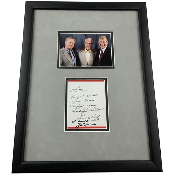 Lou Holtz & Jack Nicklaus Signed Photo w/ Sorry I Spilled Your Drink & I Didnt Unique Note - Framed JSA ALOA