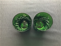 A Pair of Masters Tournament Green Crystal Double Old Fashioned Glasses