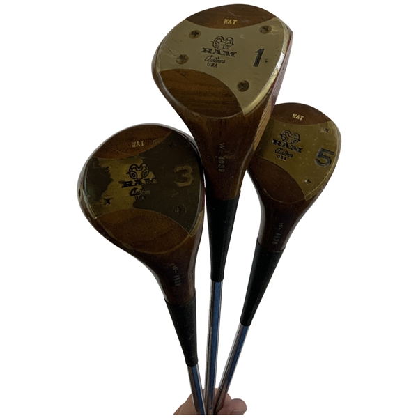 A Trio of RAM Tom Watson Custom Handcrafted by Mario Persimmon Wood Golf Clubs