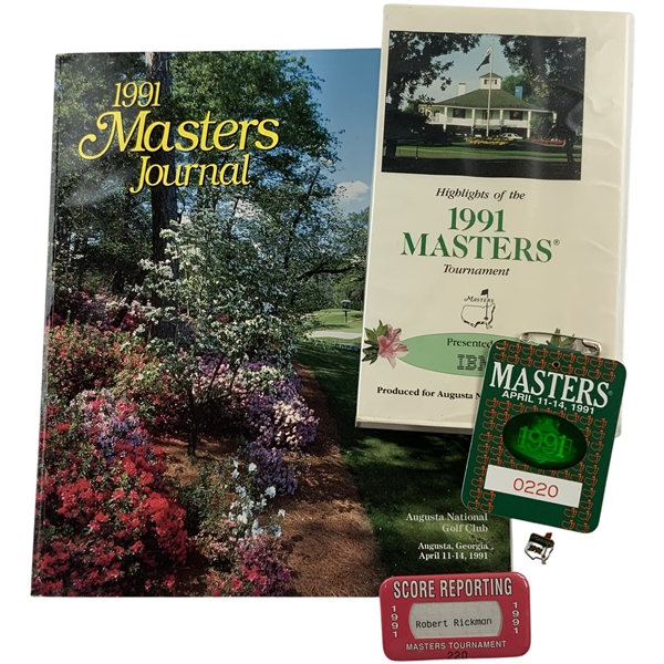 A Collection of 1991 Masters Tournament Memorabilia Including Patron Badge and Official Journal