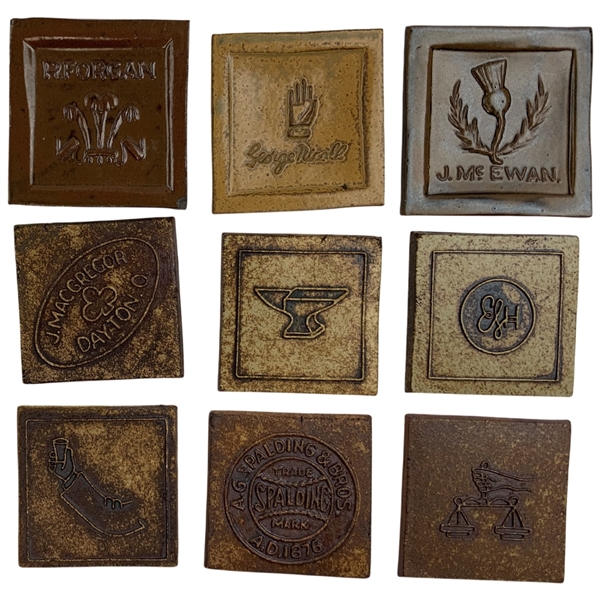 A Collection of Nine Commemorative Glazed Stoneware Golf Club Makers Mark Tiles for the Golf Collectors Society