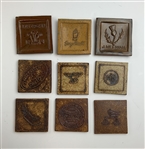 A Collection of Nine Commemorative Glazed Stoneware Golf Club Makers' Mark Tiles for the Golf Collectors' Society