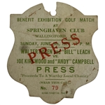 1927 Benefit Exhibition Golf Match Press Pass Walter Hagen and Joe Kirkwood Springhaven Club