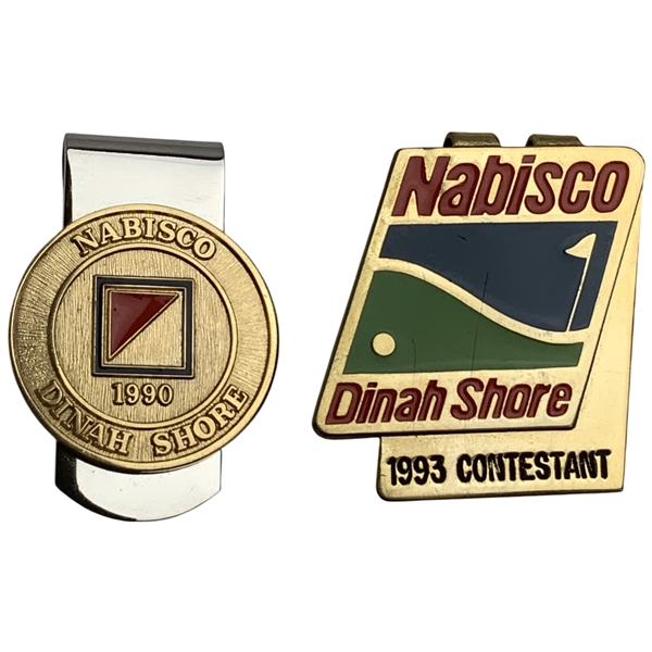 (2) Nabisco Dinah Shore LPGA Tournament Golf Clips, 1990 and 1993 Contestant Badge