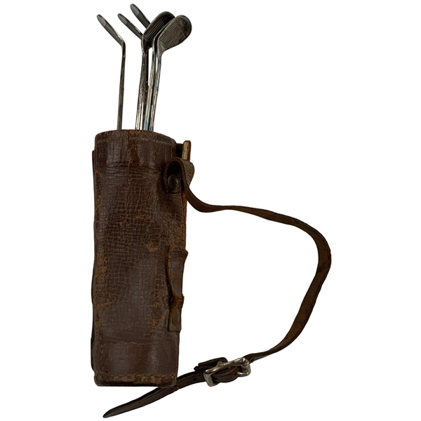 A Set of Five Alvin Silver Miniature Golf Club Cocktail Picks in Leather Bag