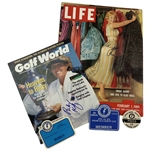 Betsy King & Dinah Shore Signed Magazines w/ (2) Dinah Shore Member Badges & Press Winners Circle Badge JSA ALOA