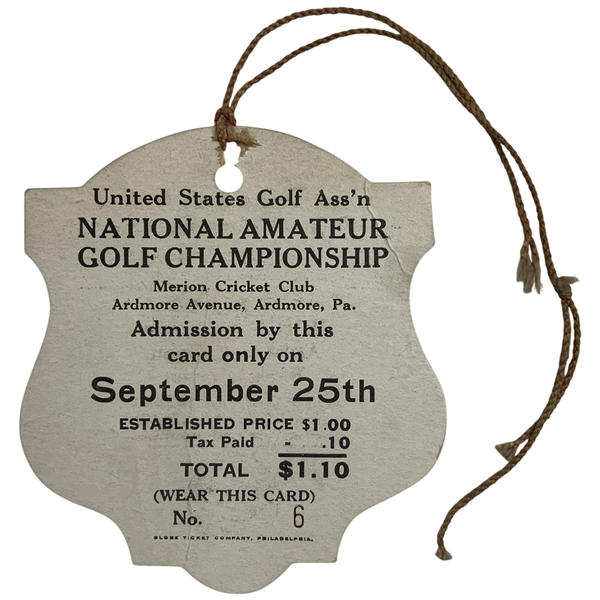 1924 US Amateur Golf Championship by Merion Cricket Club Ticket Low #6 - Bobby Jones 1st US Am Win