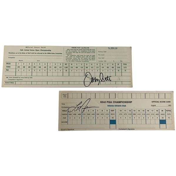 Jerry Pate & Larry Nelson Signed 1976 US Open & 1981 PGA Championship Official Scorecards JSA ALOA