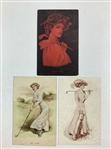 (3) Early 20th Century Illustrated Postcards Featuring Women Golfers