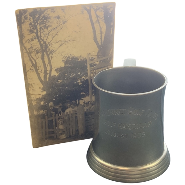 1909 Sakonnet Golf Club Reed and Barton Pewter Trophy Mug and Vintage Photograph