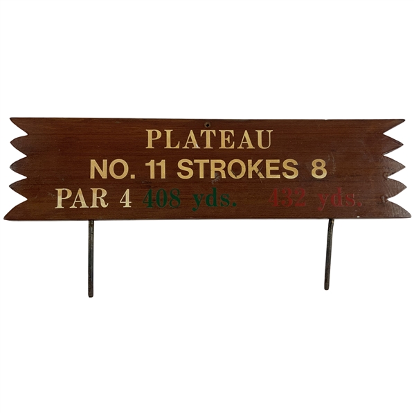 National Golf Links of America Used Painted Wooden Tee Sign Plateau Hole No. 11 Marker