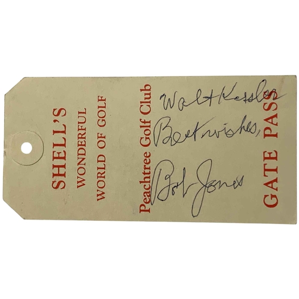 Bobby Jones Signed 1967 Shells Wonderful World of Golf Peachtree Golf Club Gate Pass Ticket JSA ALOA