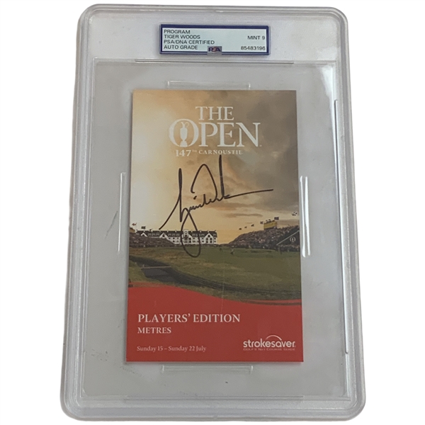 Tiger Woods Signed 2018 Open Championship Carnoustie Players Edition Yardage Guide PSA DNA Mint 9