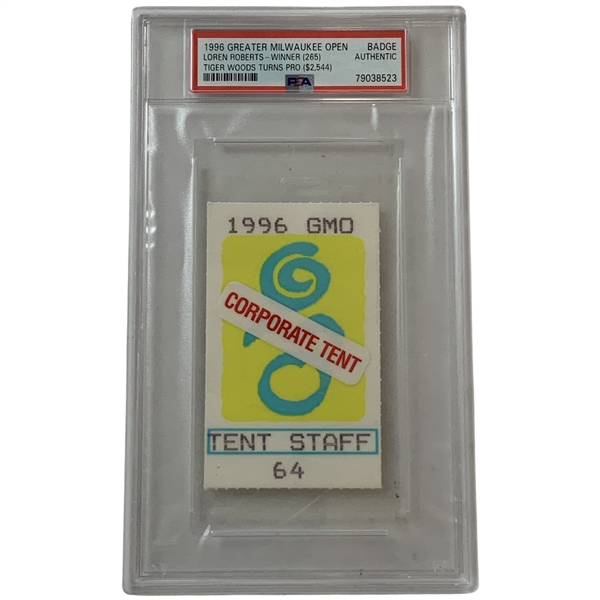 1996 Greater Milwaukee Open Tent Staff Badge - Tiger Woods Pro Debut PSA Authentic