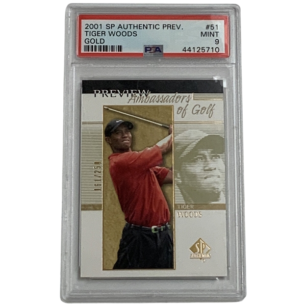 2001 Upper Deck SP Authentic Preview Gold Tiger Woods Serial Numbered 161/250 Rookie Card PSA 9 Mint