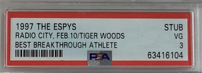 1997 ESPY Awards Ticket Stub Tiger Woods Best Breakthrough Athlete PSA VG 3 - Pop 1!