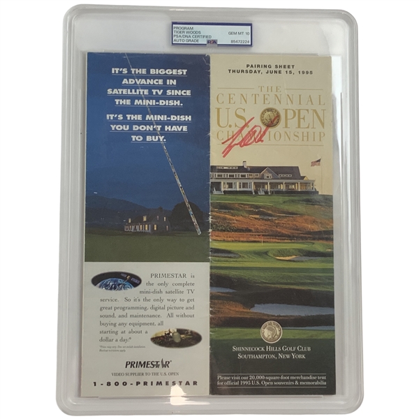 Tiger Woods Signed 1995 US Open Debut 1st Rd Thursday Pairing Sheet PSA DNA GEM MT 10